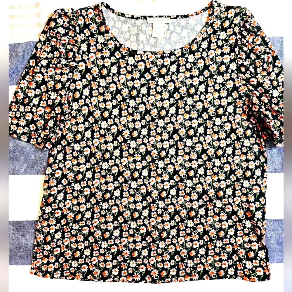 🎉 3 For $15 🎉 Pebble and Stone Floral Puff Sleeve Top L